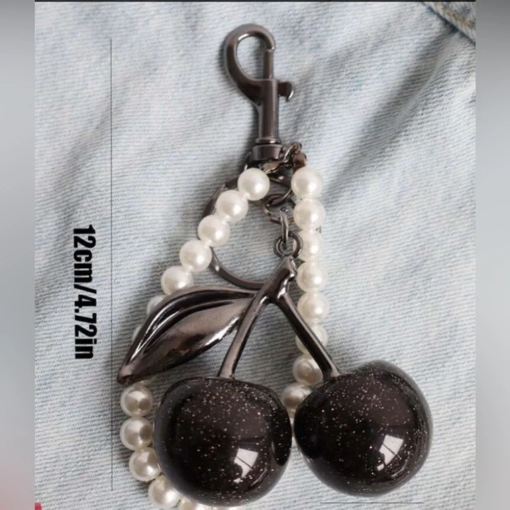 ✨NEW✨ Black glitter Cherry Keychain Charm with Pearls
